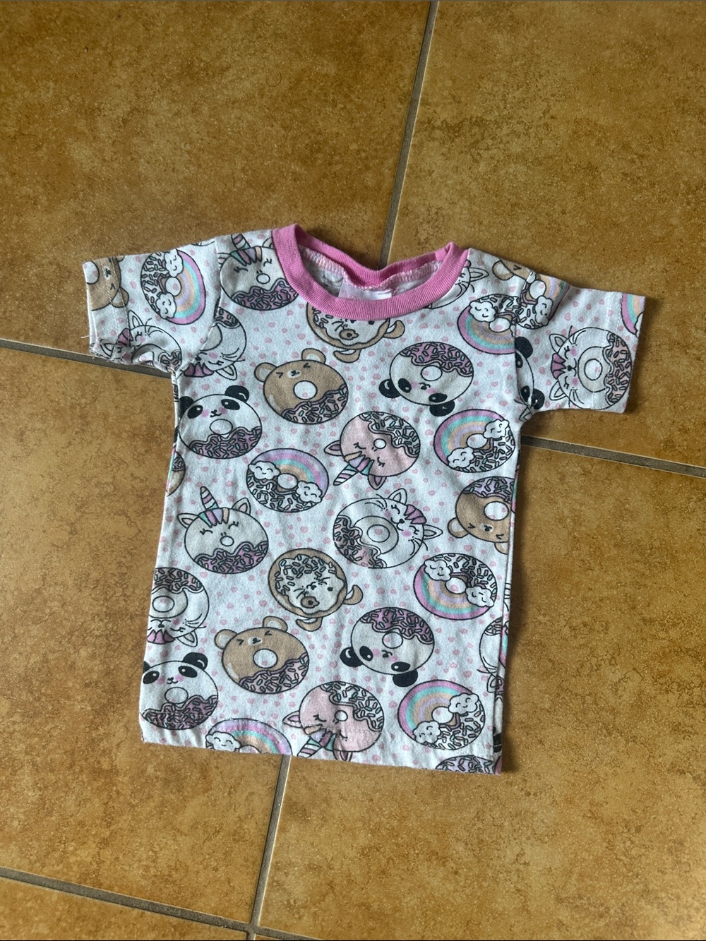 Girls' Pink Trim Donut & Animal Print Short Sleeve Tee
